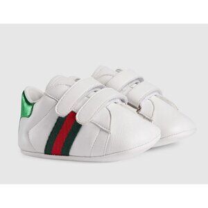 Gucci Baby Ace Sneakers White W/ Green & Red Stripes Size 17 US 1.5 Leather